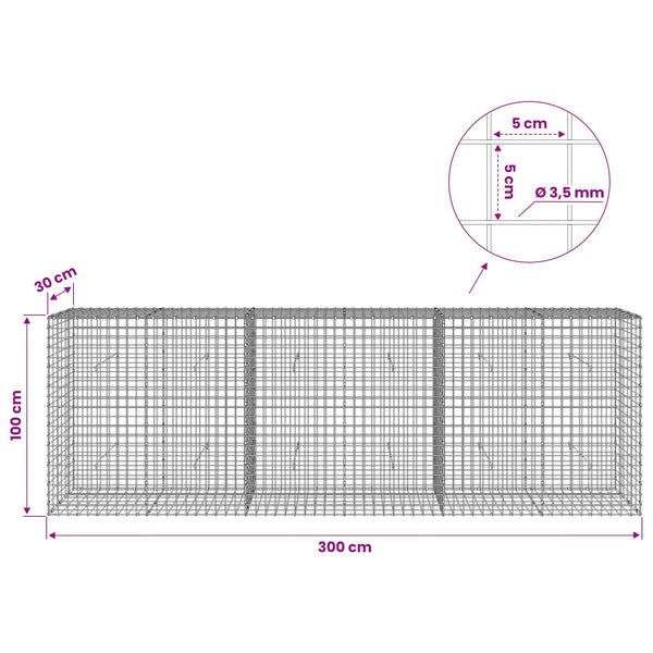 Gabioni, jossa 3,5 mm langat ja 5x5 cm verkko 300x30x100 cm