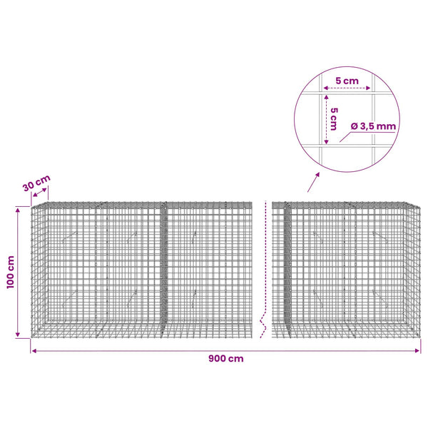 Gabioni, jossa 3,5 mm langat ja 5x5 cm verkko 900x30x100 cm