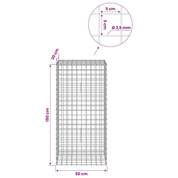Gabioni, jossa 3,5 mm langat ja 5x5 cm verkko 50x30x150 cm