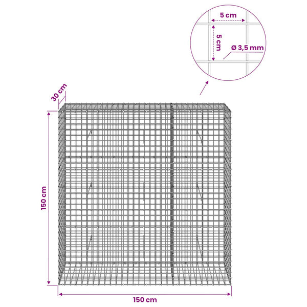 Gabioni, jossa 3,5 mm langat ja 5x5 cm verkko 150x30x150 cm