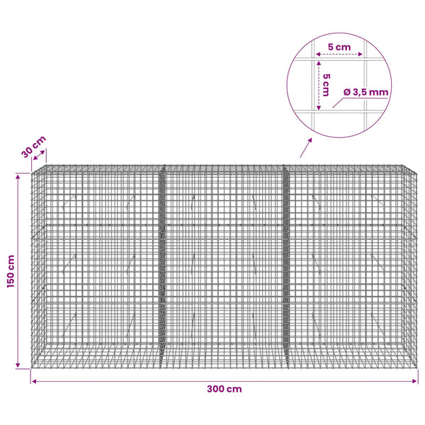 Gabioni, jossa 3,5 mm langat ja 5x5 cm verkko 300x30x150 cm