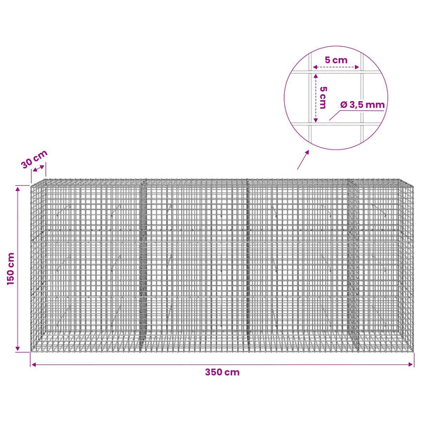 Gabioni, jossa 3,5 mm langat ja 5x5 cm verkko 350x30x150 cm