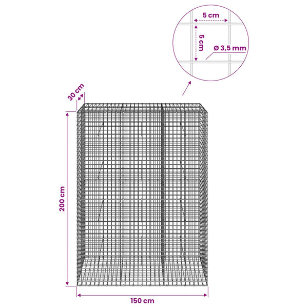 Gabioni, jossa 3,5 mm langat ja 5x5 cm verkko 150x30x200 cm