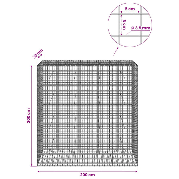 Gabioni, jossa 3,5 mm langat ja 5x5 cm verkko 200x30x200 cm