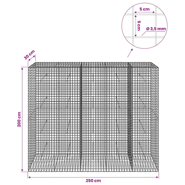 Gabioni, jossa 3,5 mm langat ja 5x5 cm verkko 250x30x200 cm