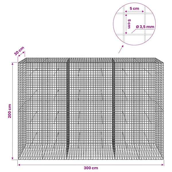 Gabioni, jossa 3,5 mm langat ja 5x5 cm verkko 300x30x200 cm