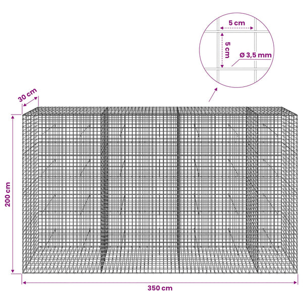 Gabioni, jossa 3,5 mm langat ja 5x5 cm verkko 350x30x200 cm