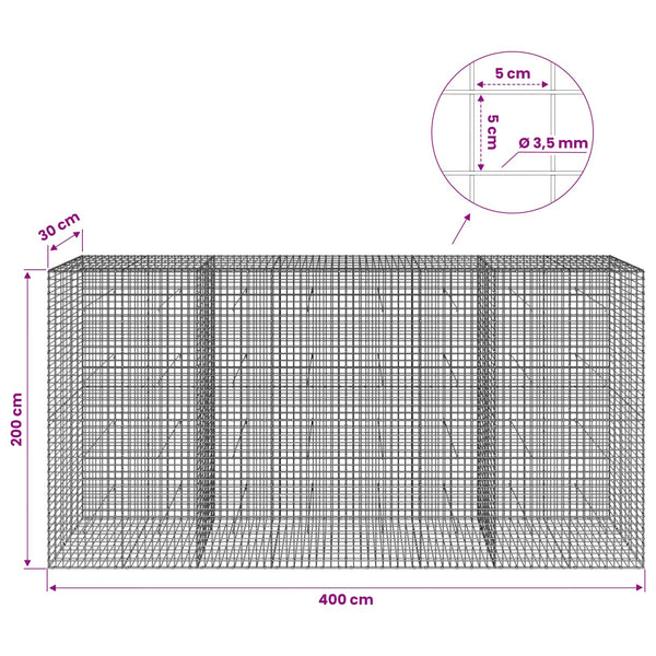 Gabioni, jossa 3,5 mm langat ja 5x5 cm verkko 400x30x200 cm