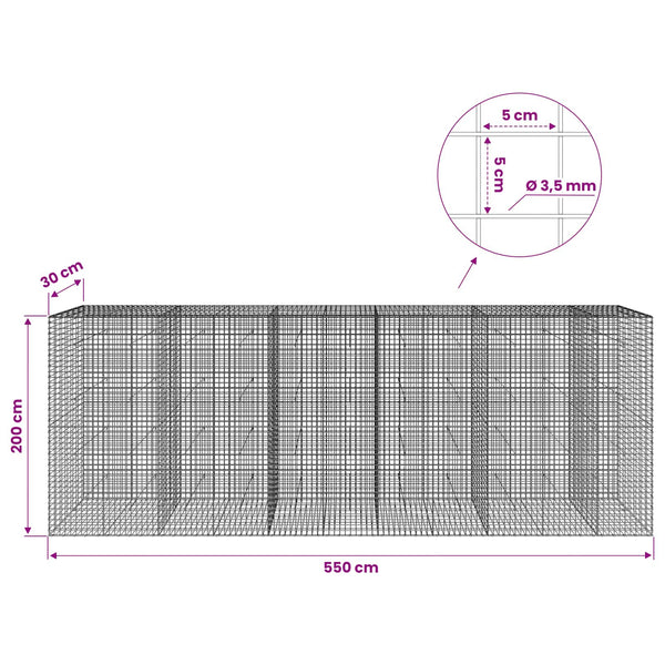 Gabioni, jossa 3,5 mm langat ja 5x5 cm verkko 550x30x200 cm
