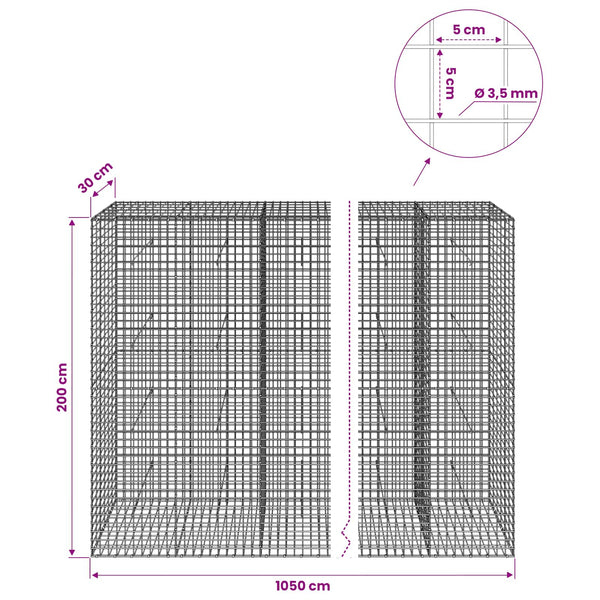 Gabioni, jossa 3,5 mm langat ja 5x5 cm verkko 1050x30x200 cm