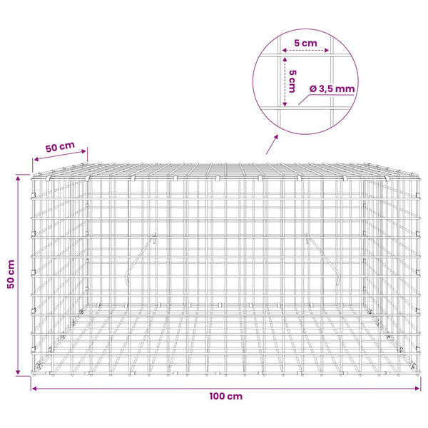 Gabioni, jossa 3,5 mm langat ja 5x5 cm verkko 100x50x50 cm