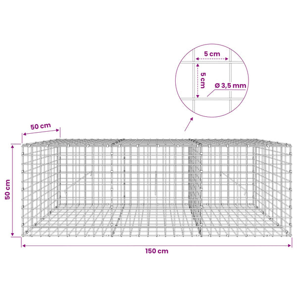 Gabioni, jossa 3,5 mm langat ja 5x5 cm verkko 150x50x50 cm