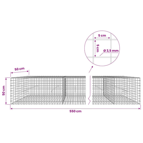 Gabioni, jossa 3,5 mm langat ja 5x5 cm verkko 550x50x50 cm