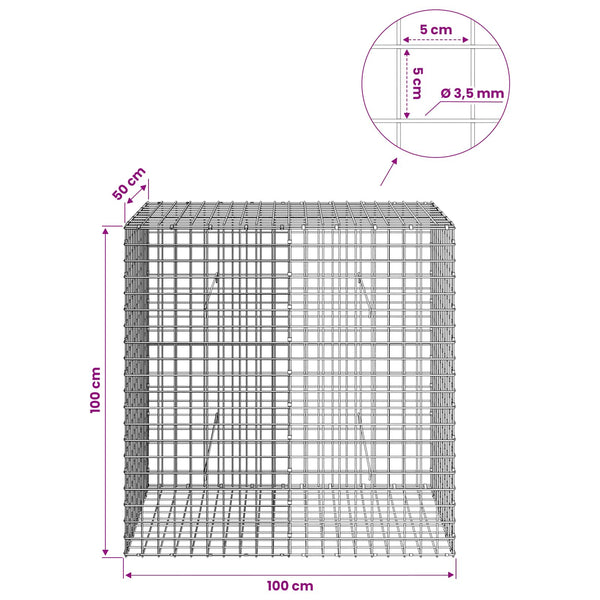 Gabioni, jossa 3,5 mm langat ja 5x5 cm verkko 100x50x100 cm