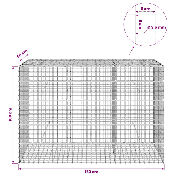 Gabioni, jossa 3,5 mm langat ja 5x5 cm verkko 150x50x100 cm