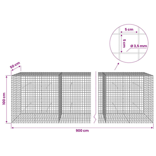 Gabioni, jossa 3,5 mm langat ja 5x5 cm verkko 900x50x100 cm