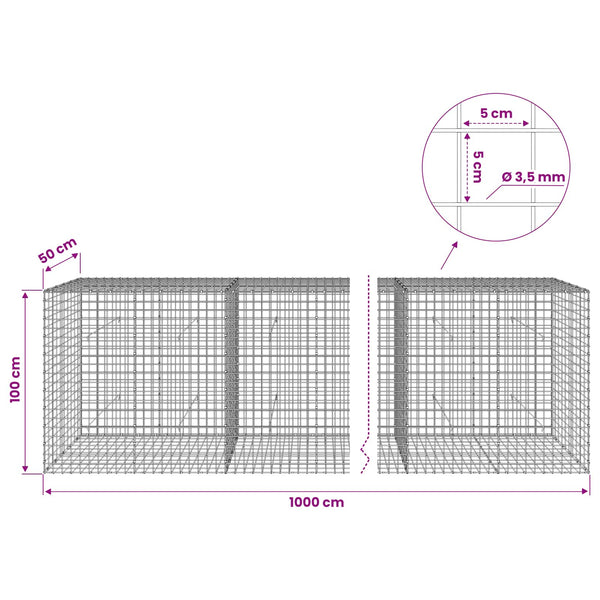 Gabioni, jossa 3,5 mm langat ja 5x5 cm verkko 1000x50x100 cm