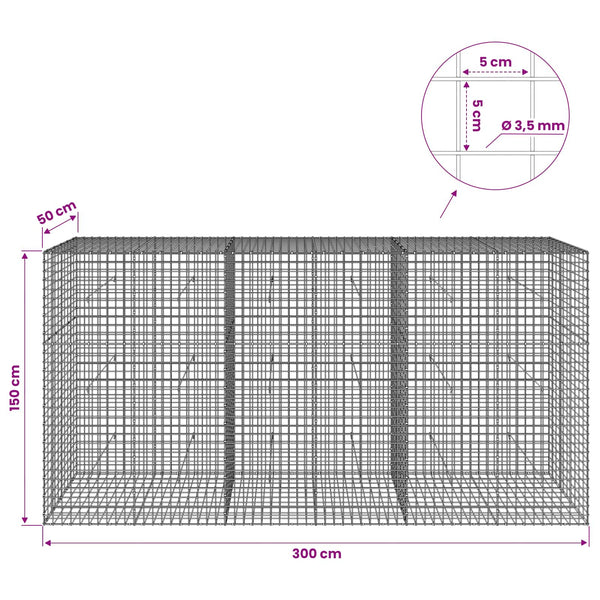 Gabioni, jossa 3,5 mm langat ja 5x5 cm verkko 300x50x150 cm