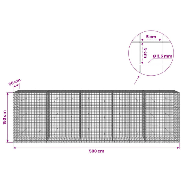 Gabioni, jossa 3,5 mm langat ja 5x5 cm verkko 500x50x150 cm