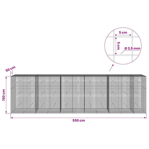 Gabioni, jossa 3,5 mm langat ja 5x5 cm verkko 550x50x150 cm