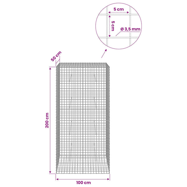 Gabioni, jossa 3,5 mm langat ja 5x5 cm verkko 100x50x200 cm
