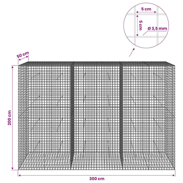 Gabioni, jossa 3,5 mm langat ja 5x5 cm verkko 300x50x200 cm