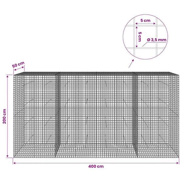 Gabioni, jossa 3,5 mm langat ja 5x5 cm verkko 400x50x200 cm