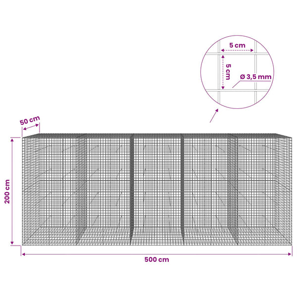 Gabioni, jossa 3,5 mm langat ja 5x5 cm verkko 500x50x200 cm