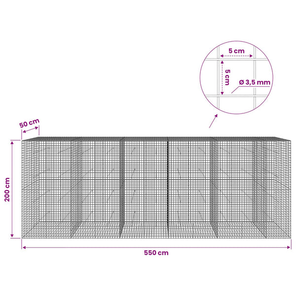 Gabioni, jossa 3,5 mm langat ja 5x5 cm verkko 550x50x200 cm