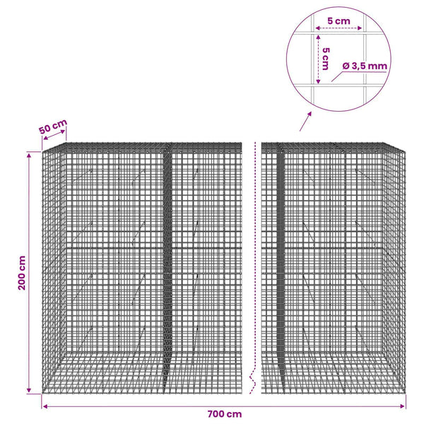 Gabioni, jossa 3,5 mm langat ja 5x5 cm verkko 700x50x200 cm