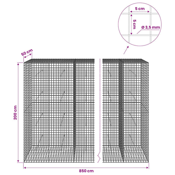 Gabioni, jossa 3,5 mm langat ja 5x5 cm verkko 850x50x200 cm