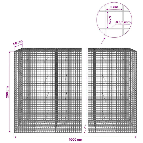 Gabioni, jossa 3,5 mm langat ja 5x5 cm verkko 1000x50x200 cm