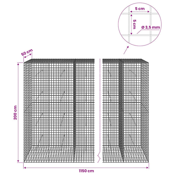 Gabioni, jossa 3,5 mm langat ja 5x5 cm verkko 1150x50x200 cm