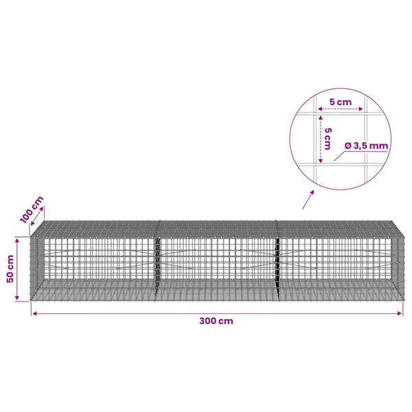 Gabioni, jossa 3,5 mm langat ja 5x5 cm verkko 300x100x50 cm
