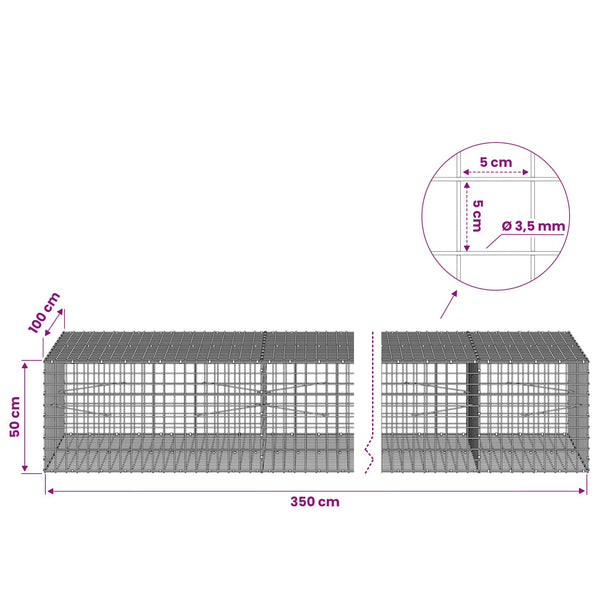 Gabioni, jossa 3,5 mm langat ja 5x5 cm verkko 350x100x50 cm