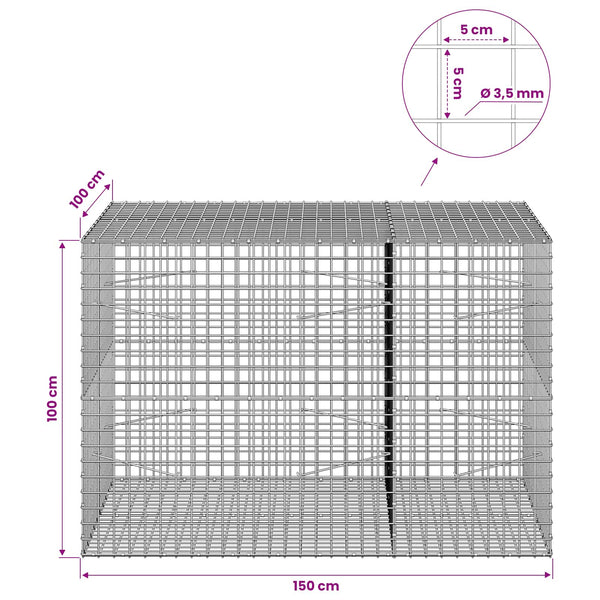 Gabioni, jossa 3,5 mm langat ja 5x5 cm verkko 150x100x100 cm