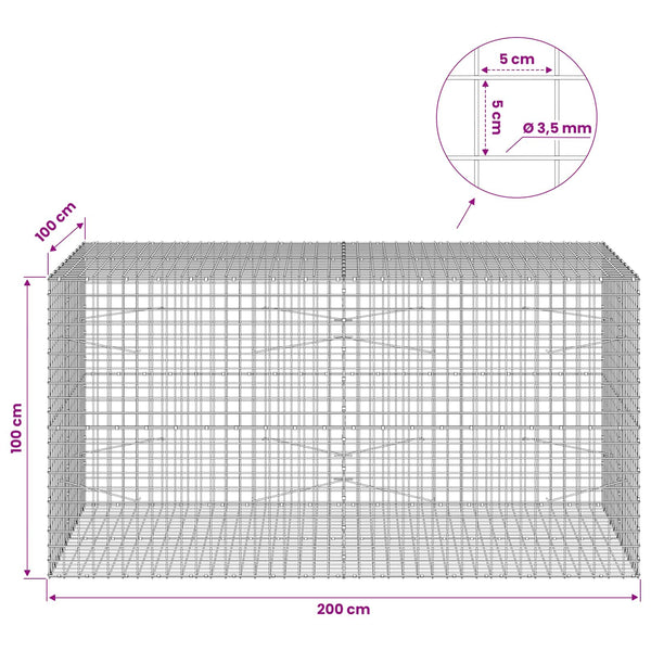 Gabioni, jossa 3,5 mm langat ja 5x5 cm verkko 200x100x100 cm
