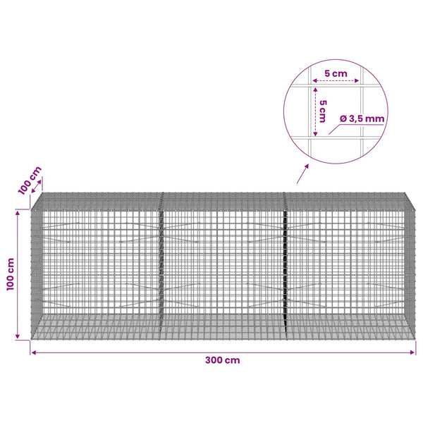 Gabioni, jossa 3,5 mm langat ja 5x5 cm verkko 300x100x100 cm