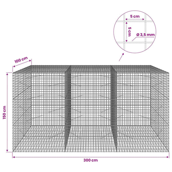 Gabioni, jossa 3,5 mm langat ja 5x5 cm verkko 300x100x150 cm