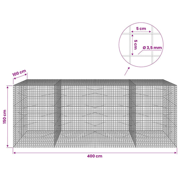Gabioni, jossa 3,5 mm langat ja 5x5 cm verkko 400x100x150 cm