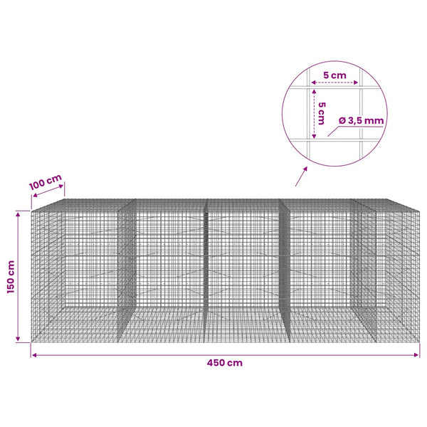 Gabioni, jossa 3,5 mm langat ja 5x5 cm verkko 450x100x150 cm