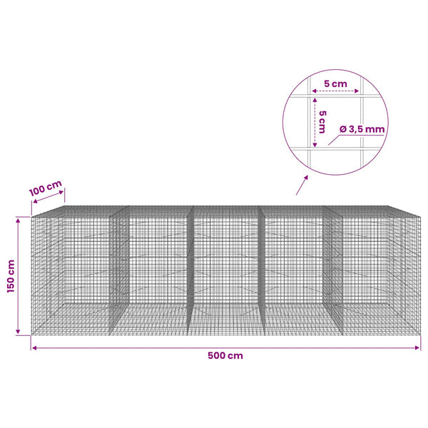 Gabioni, jossa 3,5 mm langat ja 5x5 cm verkko 500x100x150 cm