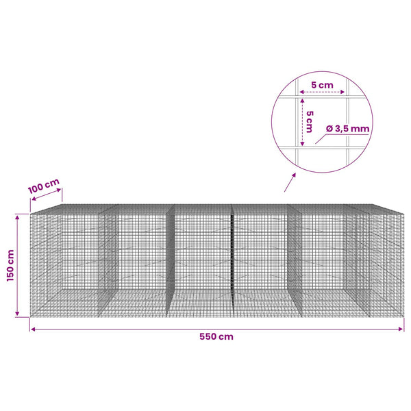 Gabioni, jossa 3,5 mm langat ja 5x5 cm verkko 550x100x150 cm