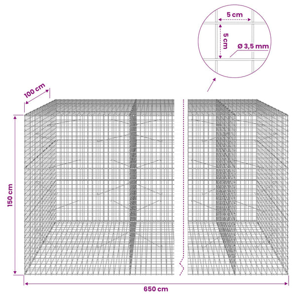 Gabioni, jossa 3,5 mm langat ja 5x5 cm verkko 650x100x150 cm