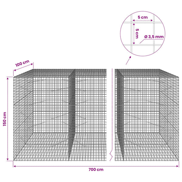 Gabioni, jossa 3,5 mm langat ja 5x5 cm verkko 700x100x150 cm