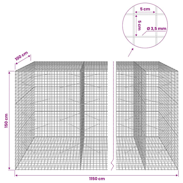 Gabioni, jossa 3,5 mm langat ja 5x5 cm verkko 1150x100x150 cm