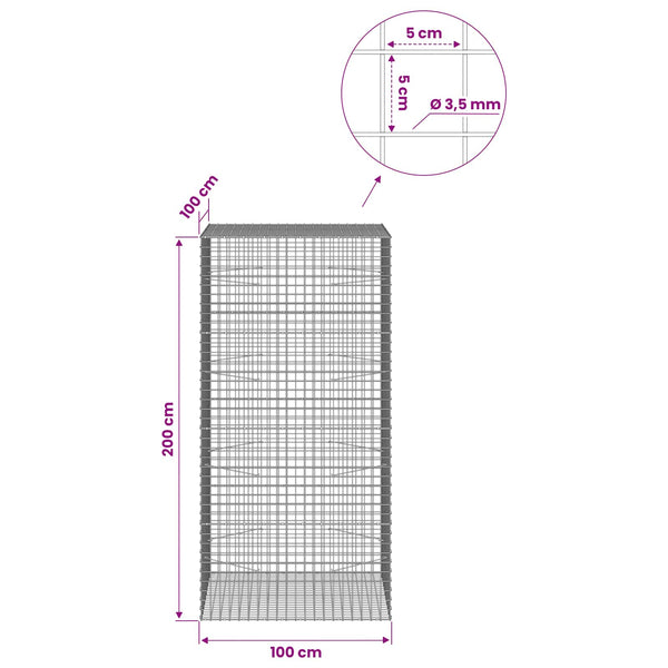 Gabioni, jossa 3,5 mm langat ja 5x5 cm verkko 100x100x200 cm