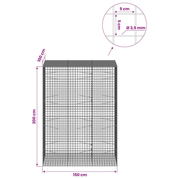 Gabioni, jossa 3,5 mm langat ja 5x5 cm verkko 150x100x200 cm