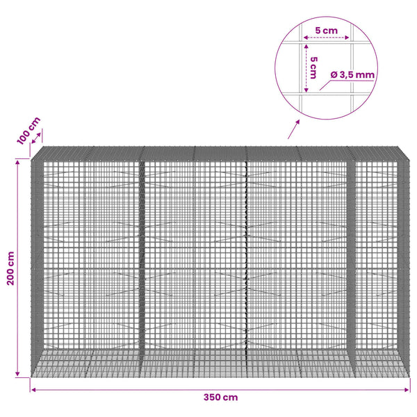 Gabioni, jossa 3,5 mm langat ja 5x5 cm verkko 350x100x200 cm