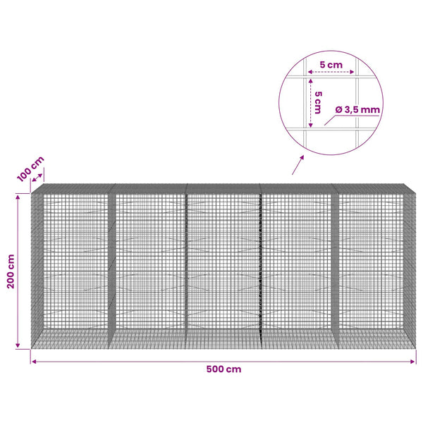 Gabioni, jossa 3,5 mm langat ja 5x5 cm verkko 500x100x200 cm